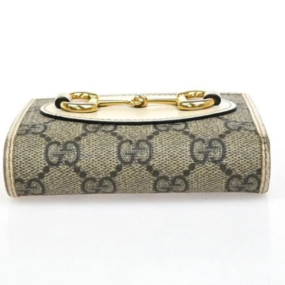 GUCCI GG Pattern Horsebit Bifold Wallet Supreme Leather Beige White GHW 02EG213 - Picture 5 of 14
